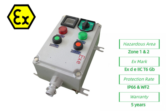 ATEX Sécurité Station de commande anti-corrosion Boîtes de commande électriques ignifuges 220/380Vac G1/2&quot;,G3/4&quot;,G1,G1.1/4&quot;,G1.1/2&quot;,G2