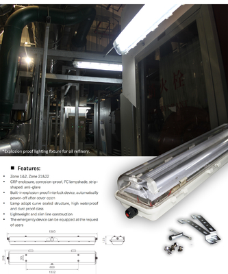 18w 36w 54w Matériau GRP Lumière à l'épreuve de l'explosion à LED linéaire 1,2M 100lm/w Avec 5 ans de garantie Atex