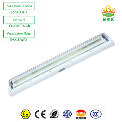 Ex-proof ignifuge LED Lumière fluorescente linéaire ATEX Avec tout le plastique ((GRP) Corps 72watt 100lm/w