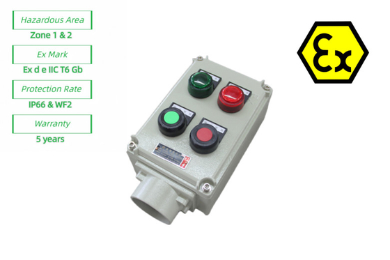 ATEX Sécurité Station de commande anti-corrosion Boîtes de commande électriques ignifuges 220/380Vac G1/2&quot;,G3/4&quot;,G1,G1.1/4&quot;,G1.1/2&quot;,G2