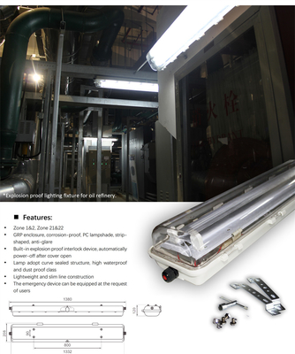 Économie d'énergie durable ATEX & IECEx Certifié Lumière fluorescente ignifuge Lumière linéaire industrielle pour les environnements de gaz et de poussière explosifs
