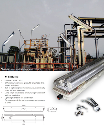 Économie d'énergie durable ATEX & IECEx Certifié Lumière fluorescente ignifuge Lumière linéaire industrielle pour les environnements de gaz et de poussière explosifs
