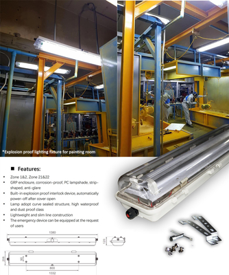Économie d'énergie durable ATEX & IECEx Certifié Lumière fluorescente ignifuge Lumière linéaire industrielle pour les environnements de gaz et de poussière explosifs