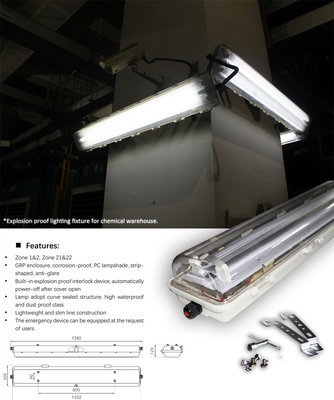 Économie d'énergie durable ATEX & IECEx Certifié Lumière fluorescente ignifuge Lumière linéaire industrielle pour les environnements de gaz et de poussière explosifs