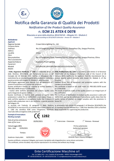 Chine crown extra lighting co. ltd Certifications