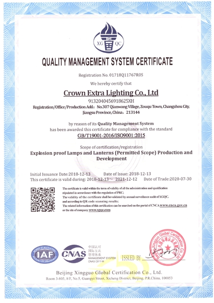LA CHINE crown extra lighting co. ltd Certifications