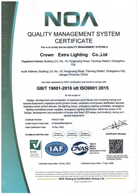 LA CHINE crown extra lighting co. ltd certifications