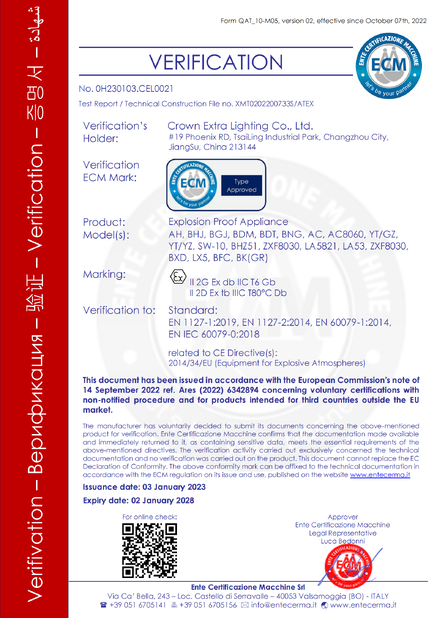 LA CHINE crown extra lighting co. ltd certifications