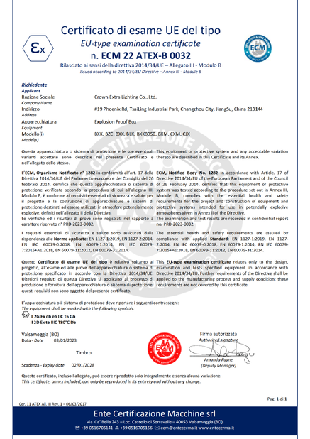 LA CHINE crown extra lighting co. ltd certifications
